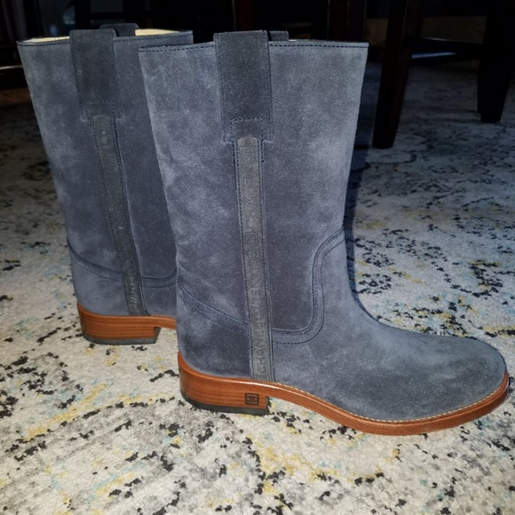 chanel blue suede boots
